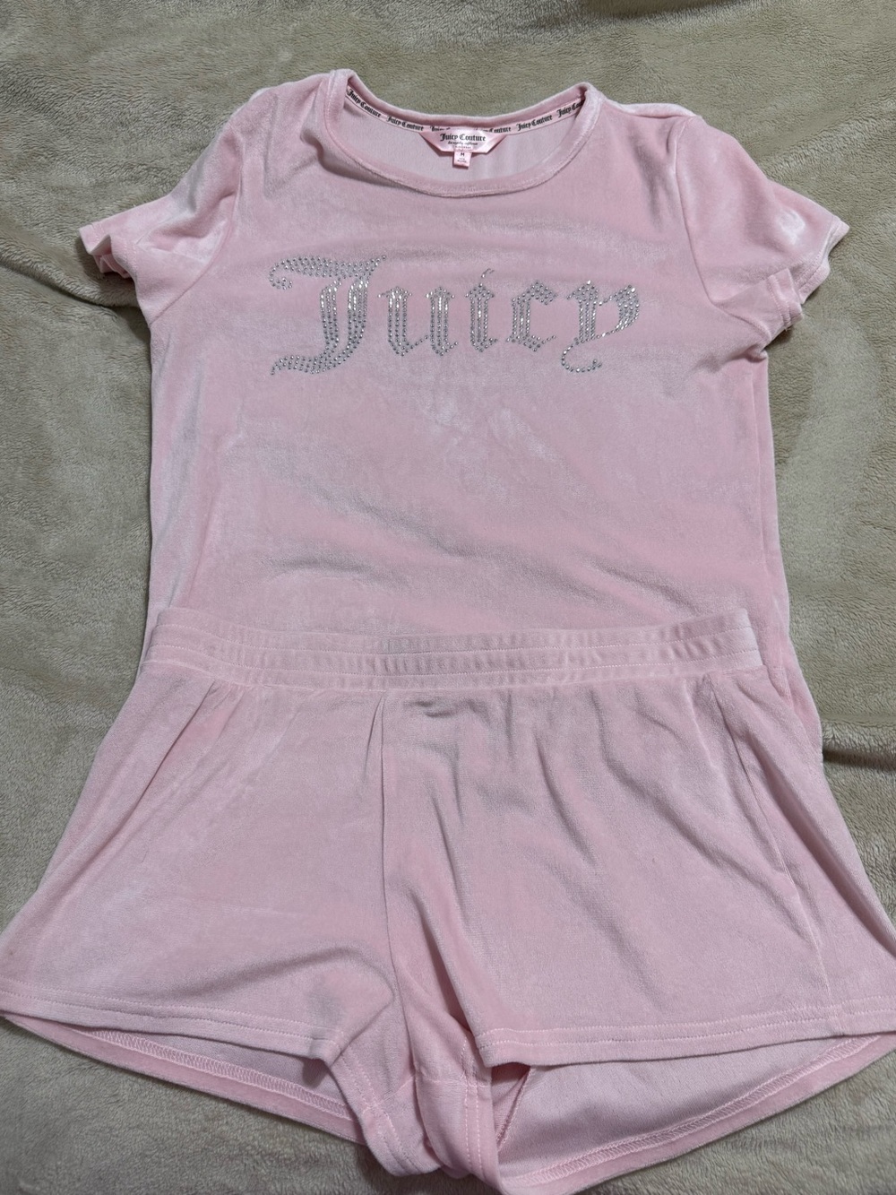 Juicy Couture Pink Rhinestone Velvet Short-Sleeve Top & Shorts Pajama Set